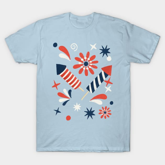 Red, white and blue fireworks T-Shirt by Home Cyn Home 